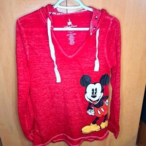 ⚡️2 For $15⚡️Disney Mickey Mouse Red Hooded Long- Sleeved Sheer Shirt Size XS